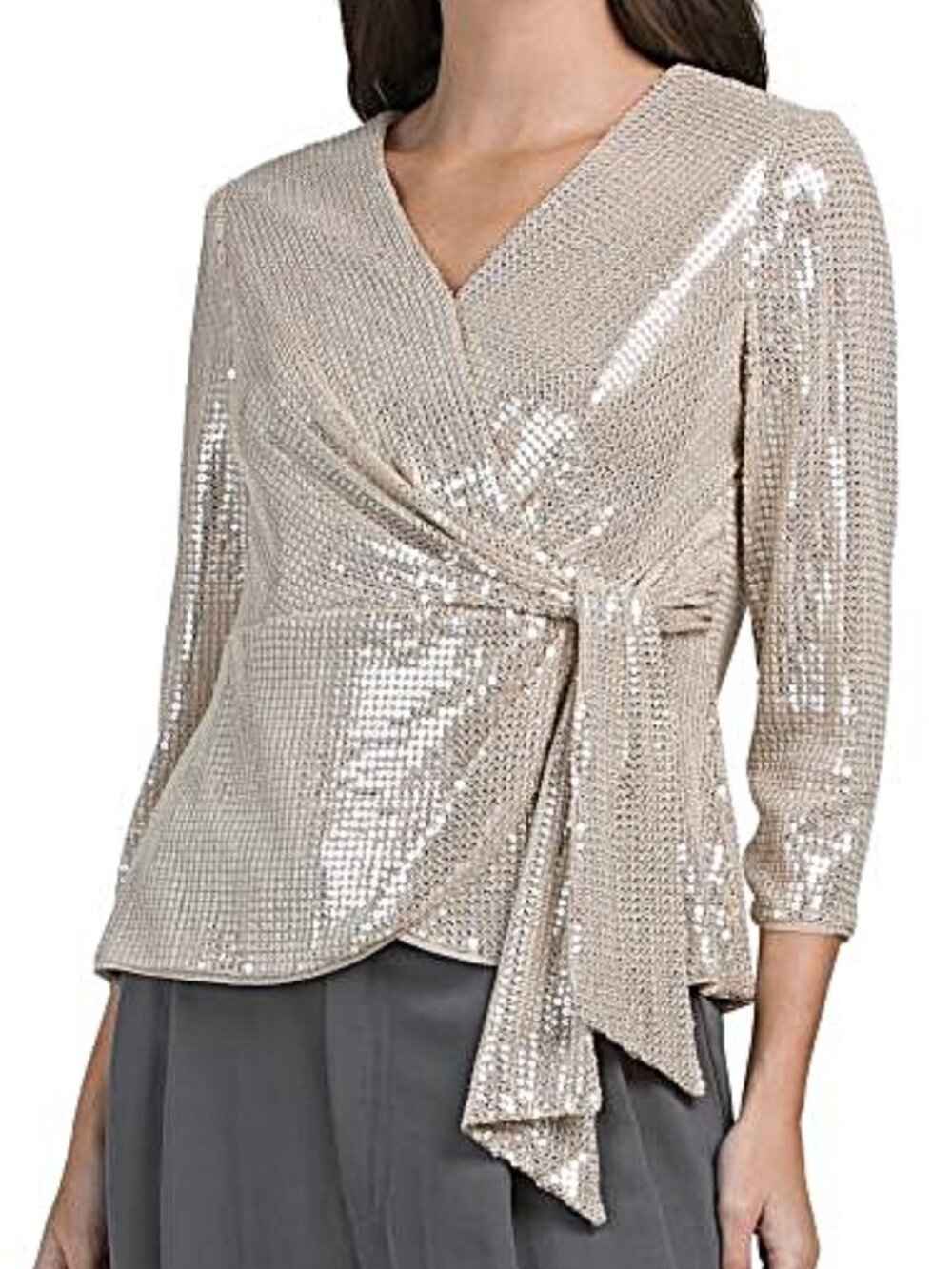 Alex Evenings Women's 3/4 Sleeve Stretch Sequin Blouse